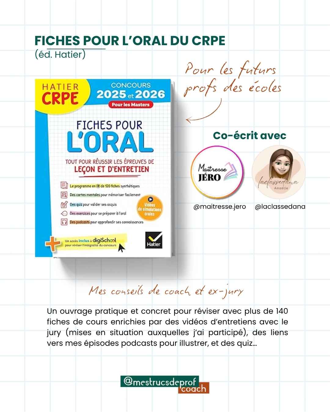 Livre Fiches pour l'oral du CRPE édition Hatier